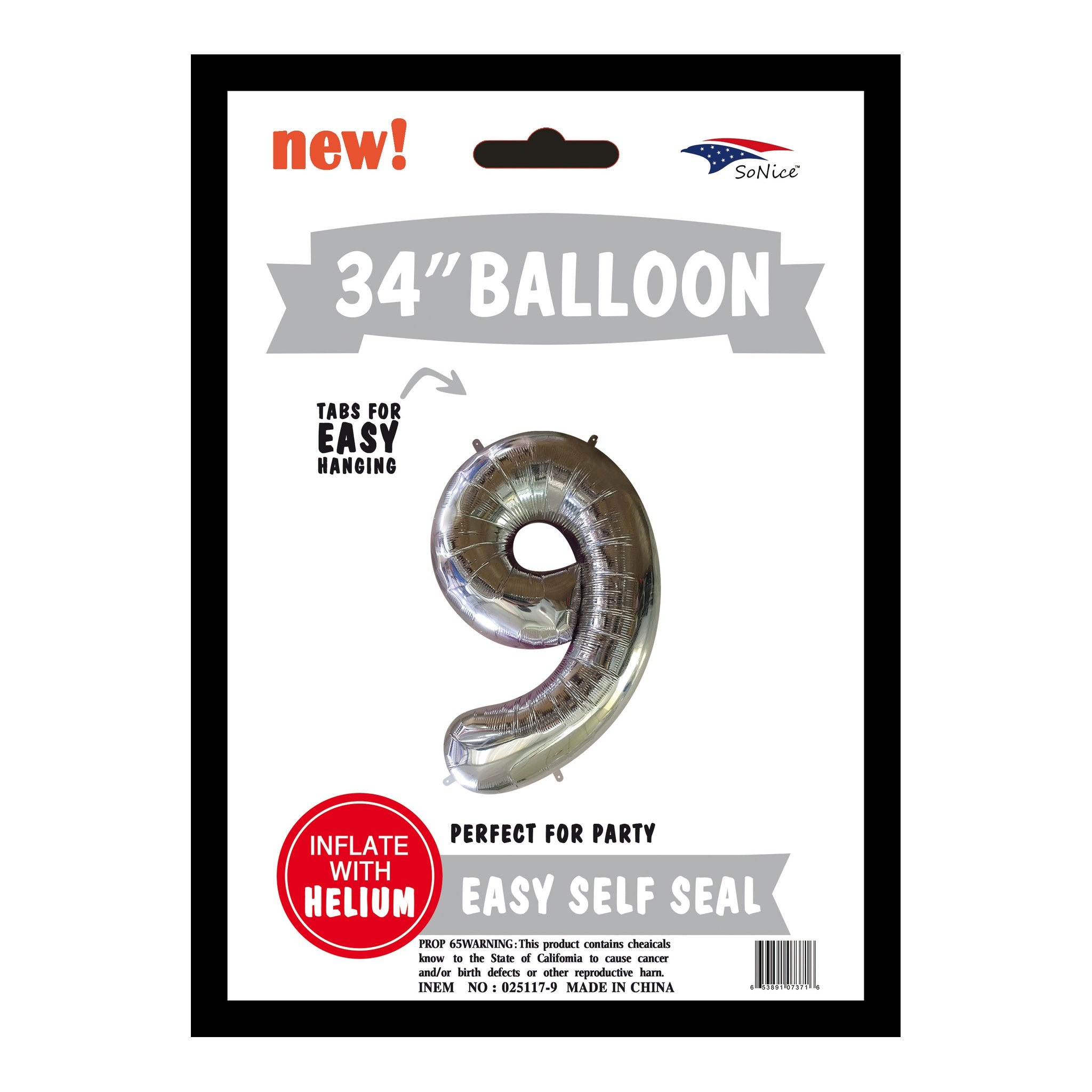34" Balloon Number 9 Slvr